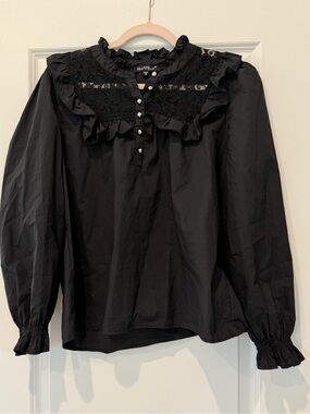 Velvet Heart Black Lace Yoke Ruffle Blouse